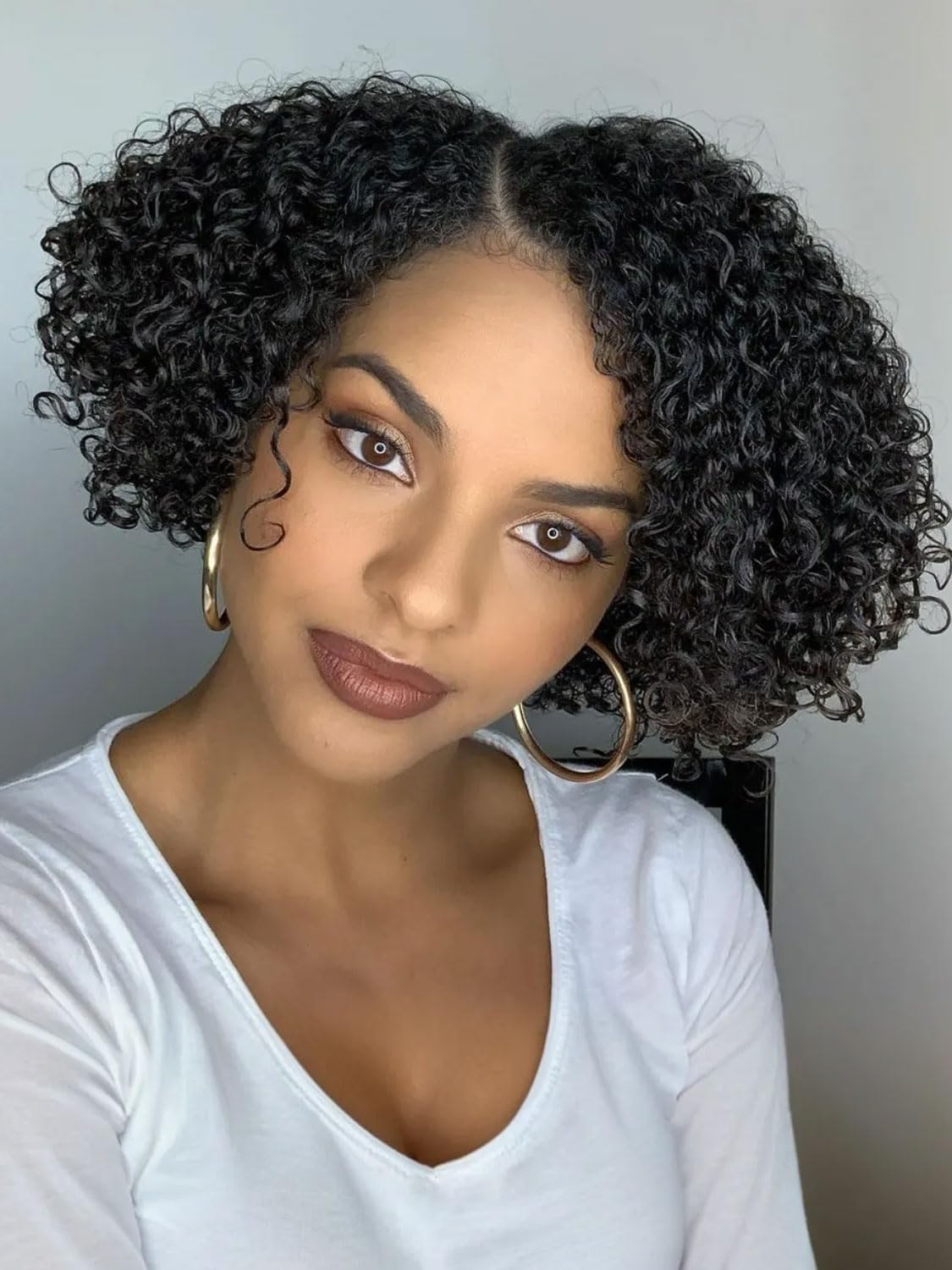 Photo 1 of Fancy Hair Short Curly Human Hair 13x4 Lace Front Wig Glueless Brazilian Virgin Afro Kinky Curly Bob Wig HD Transparent Lace Frontal Wig for Black Women (Natural Black 10 Inch)