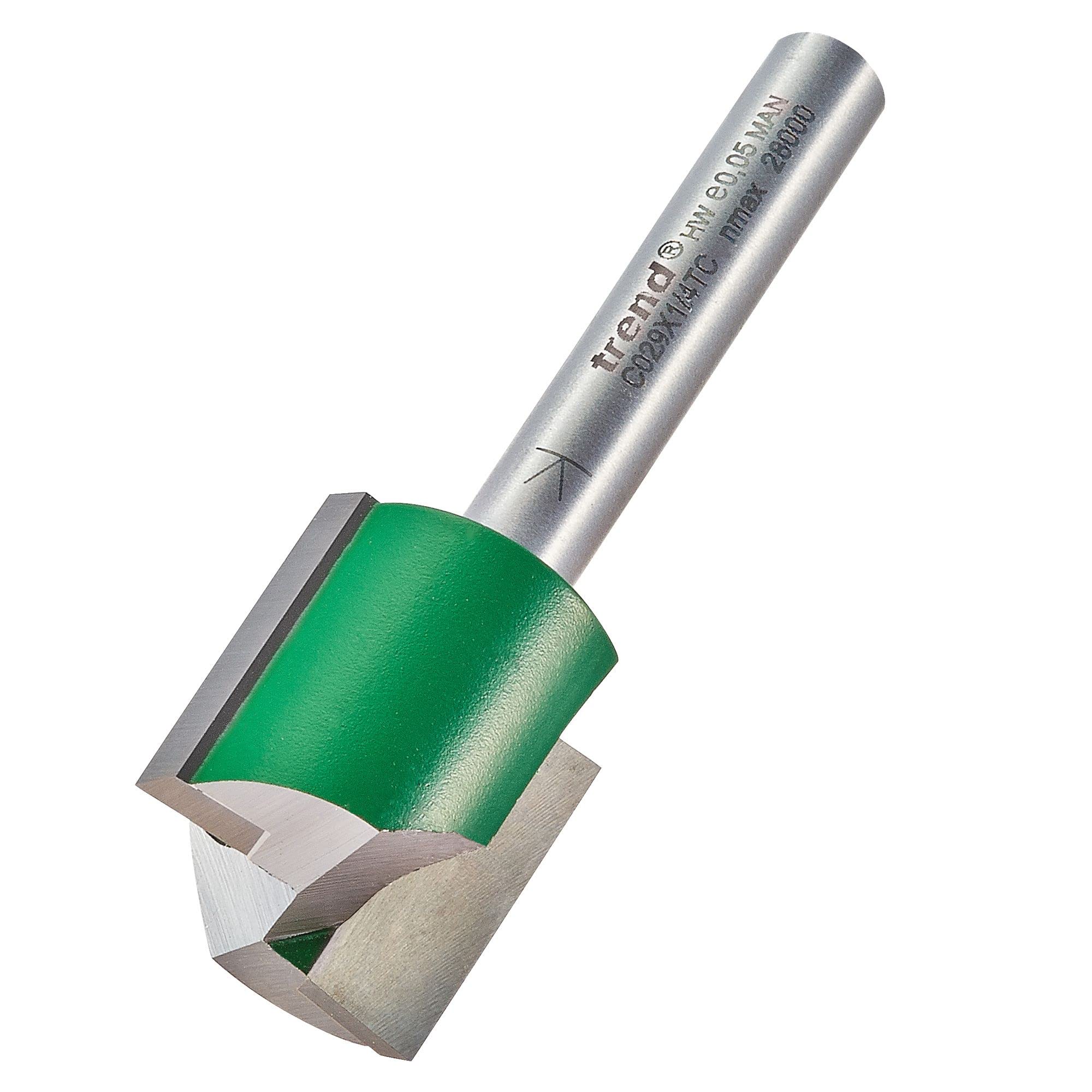 Trend CraftPro Straight Two Flute Router Cutter Bit, 1/4 Inch Shank, 19.1mm Cut Diameter & 19.1mm Cut Length, Tungsten Carbide Tipped, C029X1/4TC