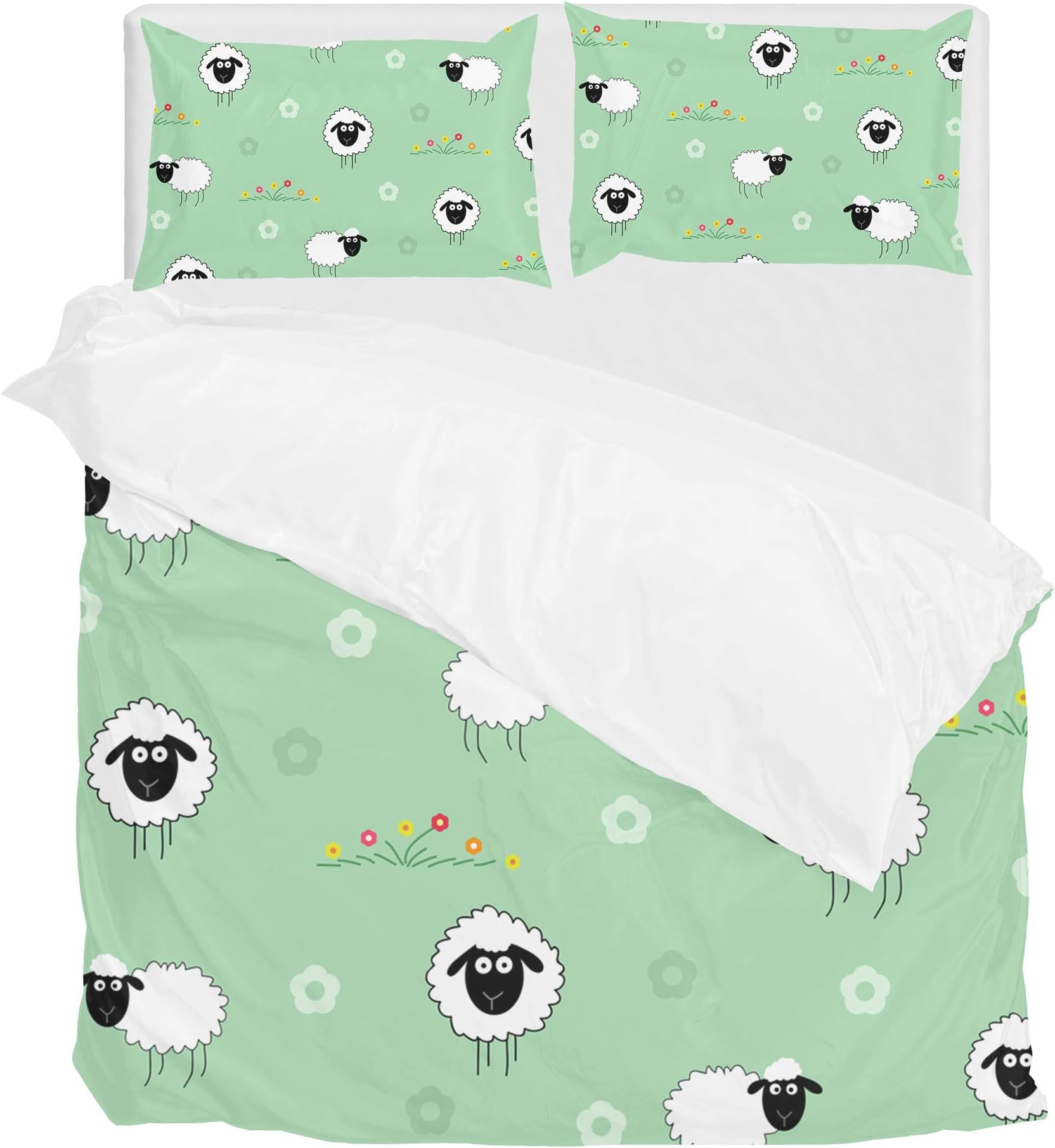 Lafle Duvet Cover with Pillowcase Sheep on the Grass Polyester Bedding Set Full Size