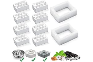 KANCHOU Cat Water Fountain Replacement Filter, 8 Pack Cat Fountain Carbon Filters and 2 Pack Foam Filters for Ceramic Pet Drinking Fountain and Stainless Steel Pet Water Fountain (8+2 Pack)
