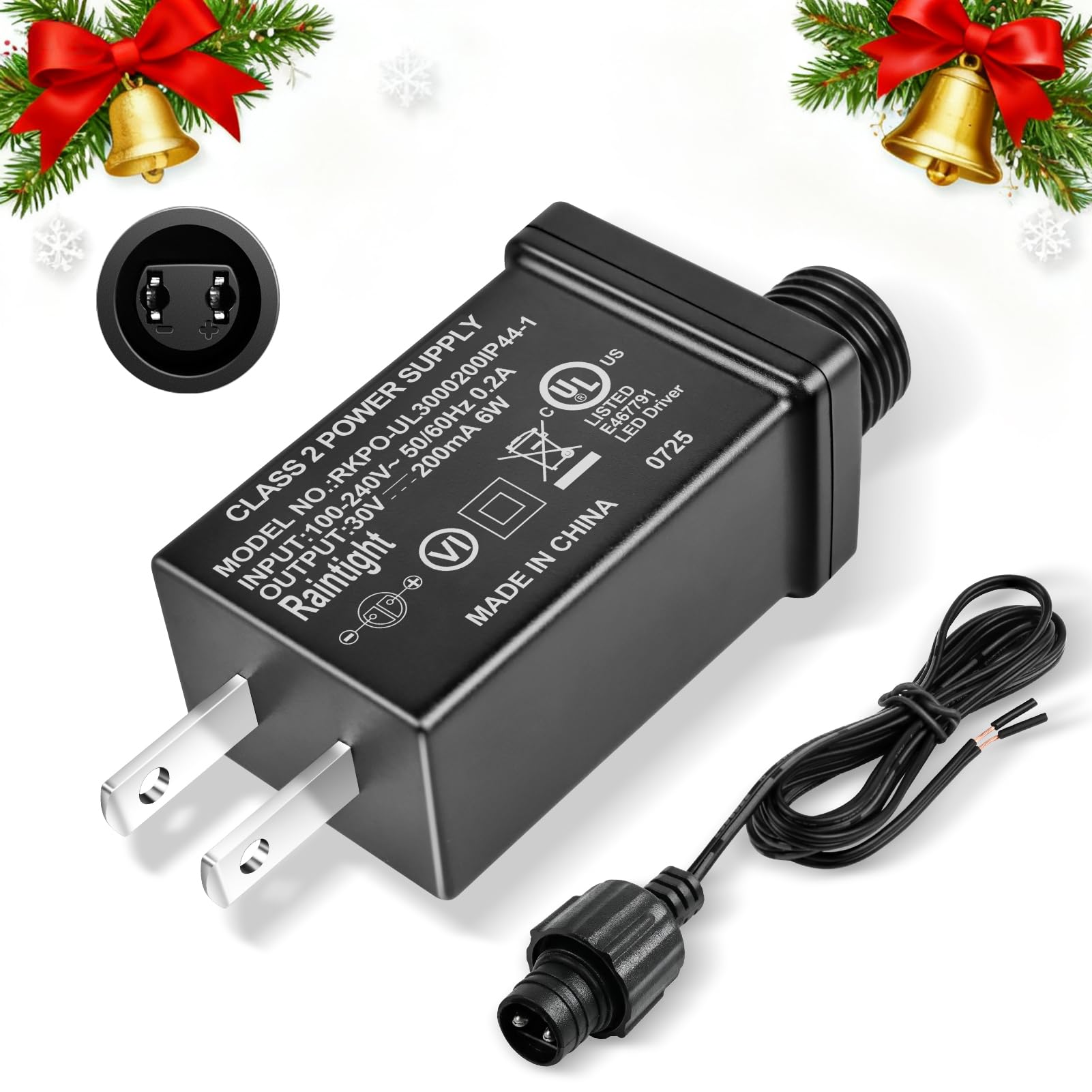 Photo 1 of 30V 6W 0.2A Class 2 Power Supply, AC to DC Low Voltage Transformer, IP44 Inflatable Power Adapter for LED Strip Lights, Christmas Decorations, Indoor/Outdoor Use, UL Listed