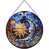 Payutou Hanging Stained Glass for Windows,20cm/7.87inch Sun and Moon Hand-Painted Sun Catcher Garden Hangings Christmas Mother's Day, Valentine's Day Ornaments Festival Gift