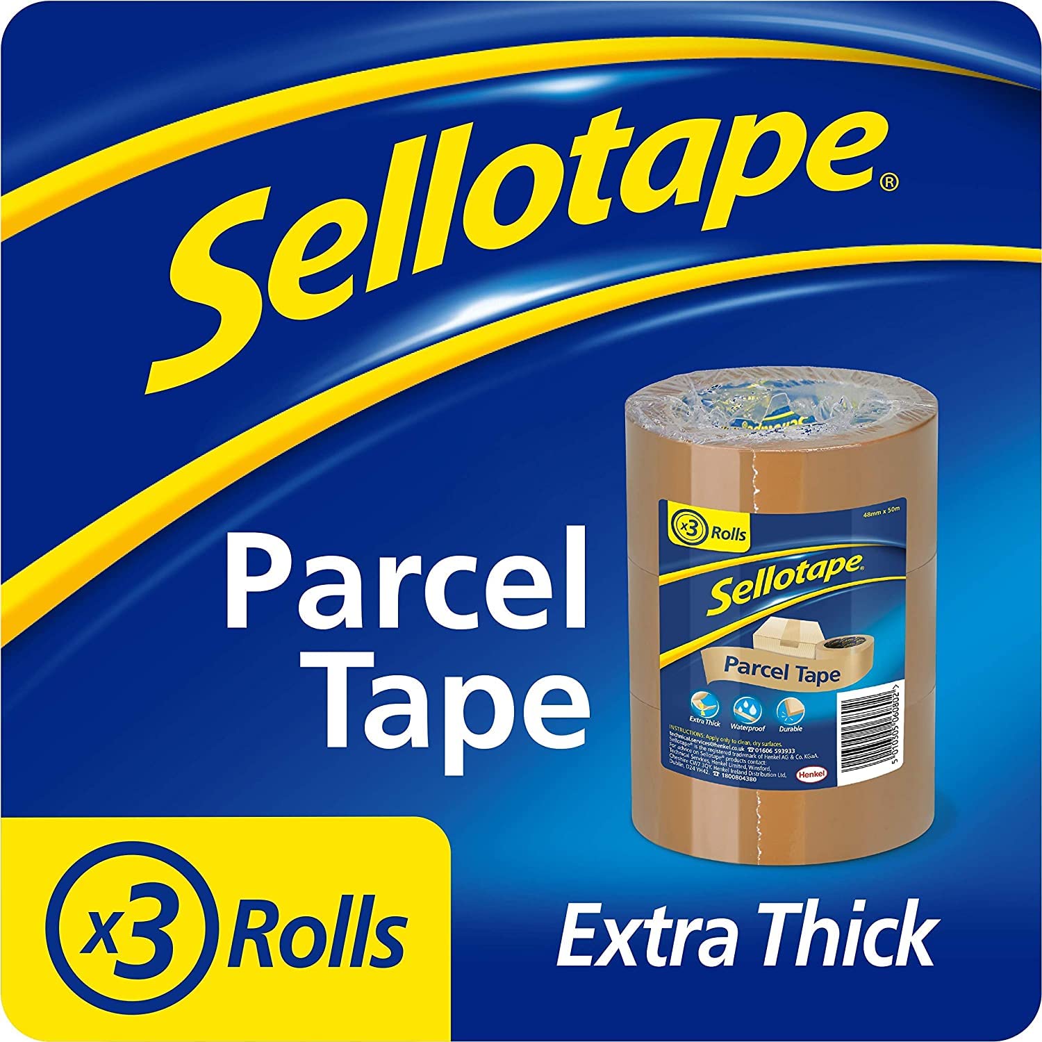 Sellotape Parcel Tape, Brown Tape for Packing, High-Strength Packaging Tape for Professional & Office Use, Packing Tape for Heavy Loads, Pack of 3