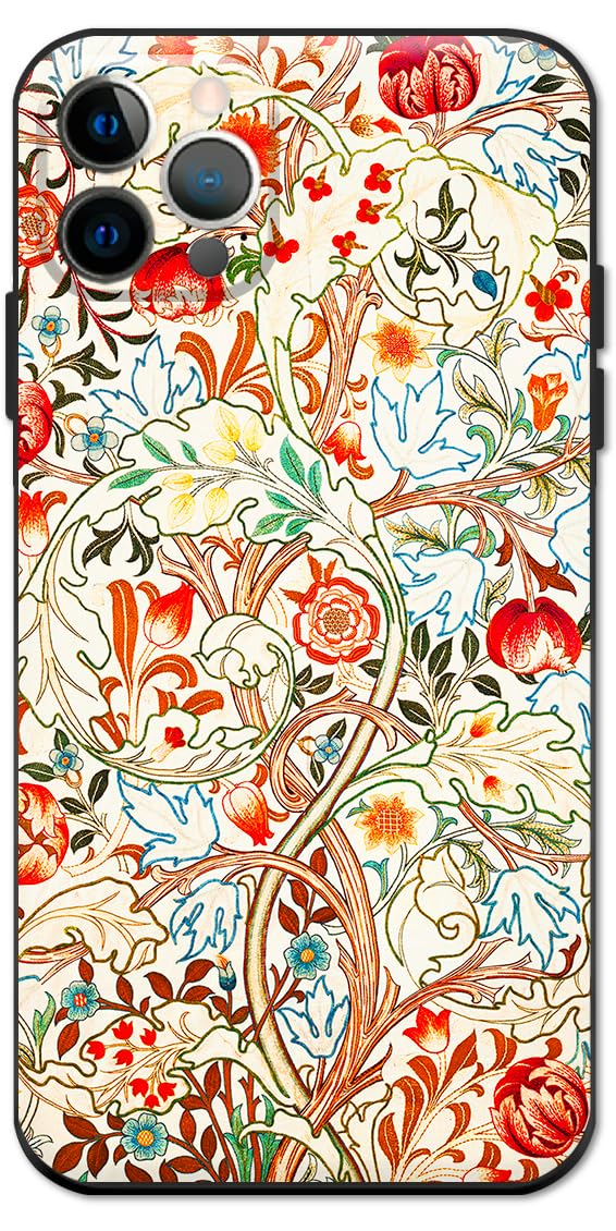 Compatible with iPhone 13 Pro Cute Art Silicone Case with Design for Women Feminine White Blooming Flower Botanical Elegant Aesthetic Floral with Screen Protector (Acanthus by William Morris)