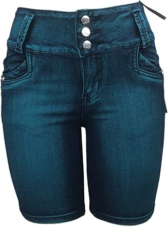Women's High Waist Skinny Tight Bermuda Shorts- Stretchy and Curvy,  Premium-Quality Fabric, Washed Blue-755B at Amazon Women's Clothing store
