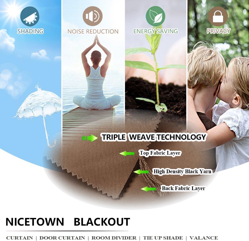 NICETOWN Outdoor Curtain Grommet Top and Bottom, Thermal Insulated Keeps The Rain Out Versatile Vertical Drape, Blackout Heavy Weight Wind Break Outdoor Drapery (52 by 108 inches,1 Piece, Tan-Khaki)