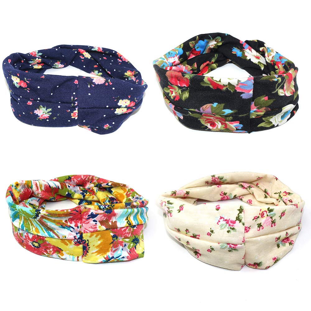Headbands for Women Twist Bow Wired Scarf Hair Scarf Accessory Hair Band Vintage Flower Headband Printed Head Scarf Elastic Hairband Bandana Boho Hairbands Hair Accessories, 10PCS