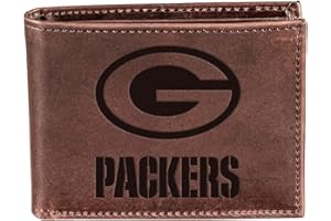 Evergreen Team Sports America NFL Green Bay Packers Brown Wallet | Bi-Fold | Officially Licensed Stamped Logo | Made of Leather | Money and Card Organizer | Gift Box Included