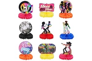 RANERVZ 9pcs Disco Honeycomb Centerpieces 70s Disco Fever Party Table Decorations Dancing Queen Tabletop Centerpieces for 1970s Party Celebration Back to 70s Nostalgic Party Supplies Table Topper Sign Decors