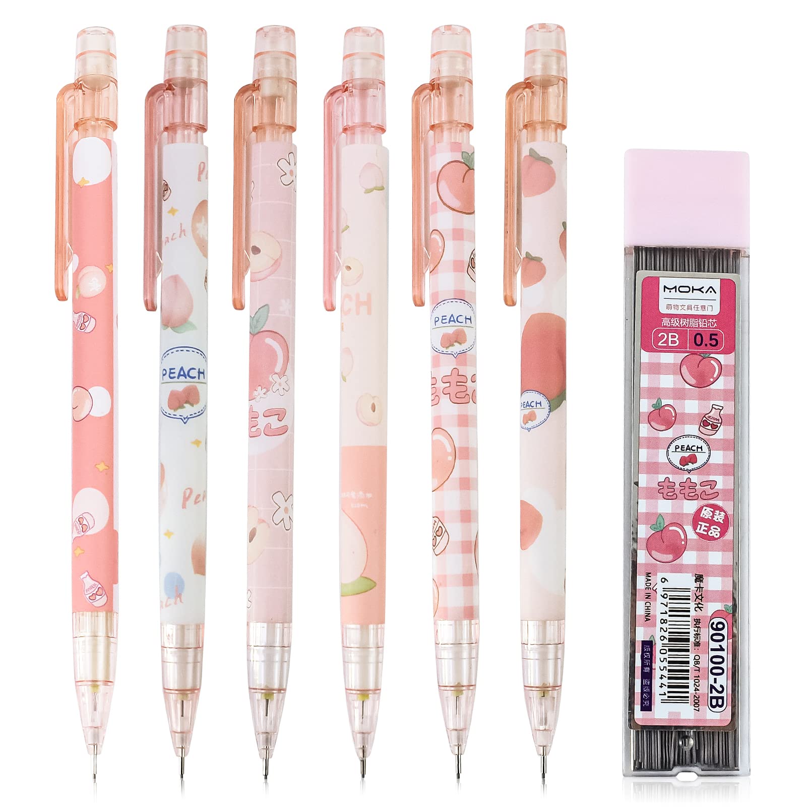 Zngou6Pcs Mechanical Pencil Set 0.5mm HB Mechanical Pencil Automatic Pencil Architecture Propelling Pencil Pastel Aesthetic Pencils Lead Refills Student Art School Drawing Writing Sketching（Pink）