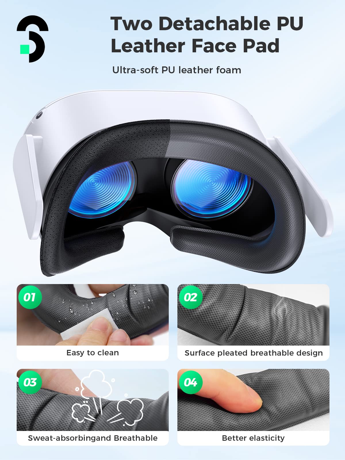 Face Pad Compatible with Oculus Quest 2,SOOMFON Face Interface Compatible with Oculus/Meta Quest 2,Face Cushion with 2 Replacement Pads Soft Face Pads Anti-light Nose Pads (L/S) Nose Guard Accessories