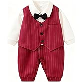 HUAANIUE Baby Boys Tuxedo Romper Long Sleeve Infant Clothes One Piece Jumpsuit Outfit
