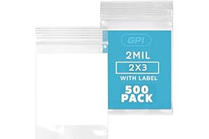 2Mil Small Plastic Bags 2 x 3 inches, 500 pack ZIP Bags, Write on White Block, Reclosable Zipper small plastic Storage Baggies GPI Brand, for Daily Vitamin, Pill, Jewelry, Candy