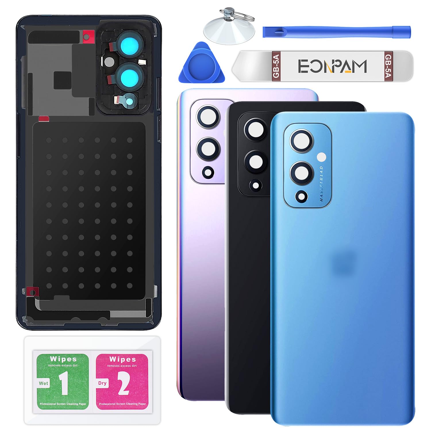 Eonpam Back Cover Glass for OnePlus 9 Rear Glass Replacement with Camera Lens + Repair Kit Genuine Rear Housing (Blue)