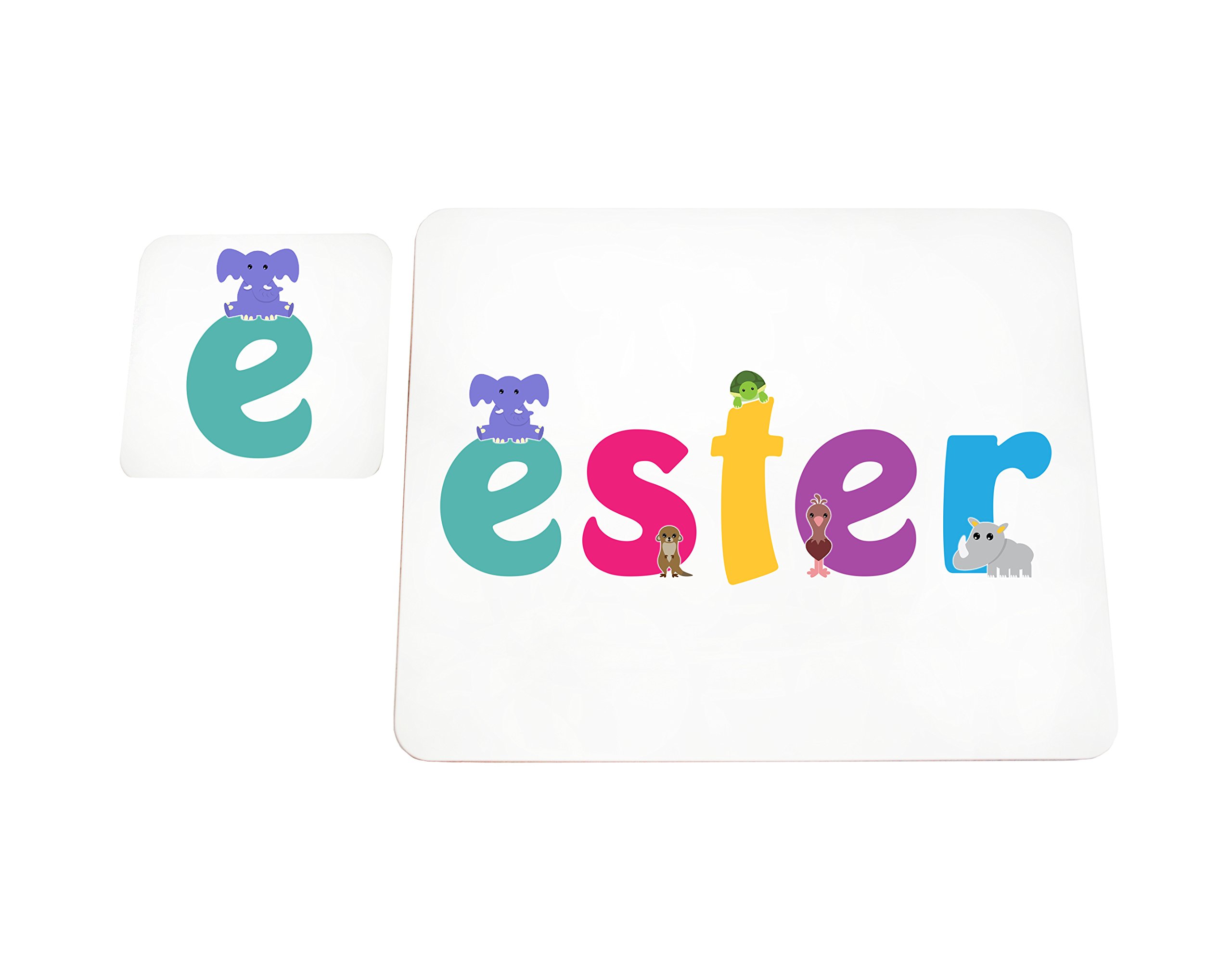 Little Helper lhv-ester-coasterandplacemat-15it Coasters and Placemats with Gloss Finish, Personalised, Girls Name Ester, Multi-Colour, 21 x 30 x 2 cm