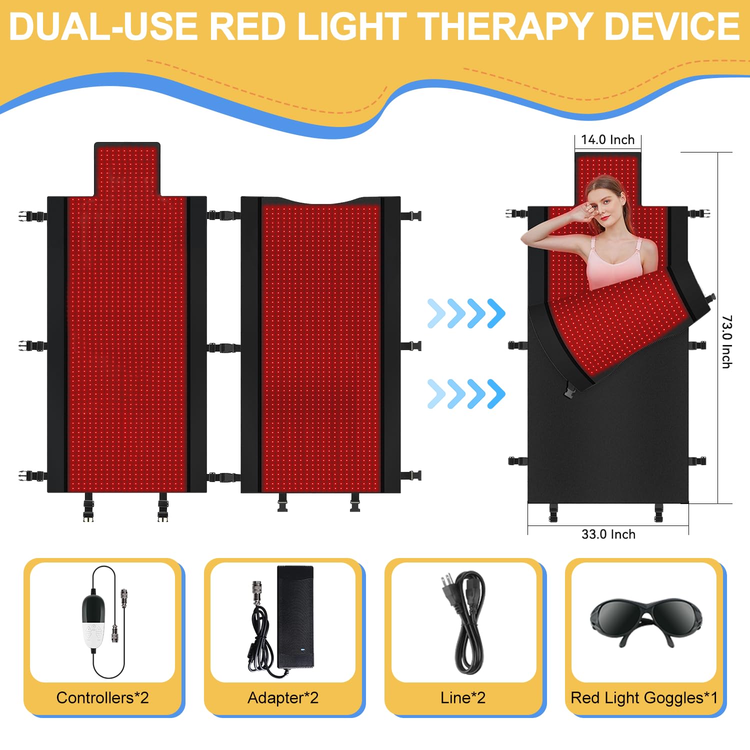 Kaoudt 2025 New Dual Wavelength LED Beads 660nm&850nm Red Light Therapy Mat Full Body Used to Relieve Pain 71''x 33''（Black）