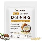 LETSCOL 2-in-1 Vitamin D3 K2 Supplement Softgel, Vitamin D3 10000 IU and Vitamin K2 200 mcg, K2 MK7 with D3 Vitamin Supplement Support Immune, Heart, Joint, Teeth & Bone Health