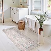 Seavish Pink Floral Bathroom Rugs 18 x 47 Inch Bath Mat for Tub Non Slip Washable Thin Boho Bathroom Runner Rug Soft and Absorbent Bath Mat Floor Decor Mats for Sink Shower Bathtub