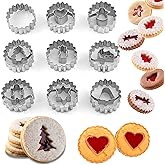 Crethinkaty 9 Pcs Mini Christmas Linzer Cookie Cutters Set, Christmas Stainless Steel Cookie Cutters, Christmas Tree, Gingerb