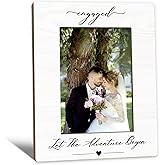 Beliran Engagement Picture Frame 5x7, Wedding Photo Frame, Just Engaged Married Gifts for Couples Bride Groom, Engaged Let the Adventure Begin Wooden Picture Photo Frames for Desk Home Room Decor
