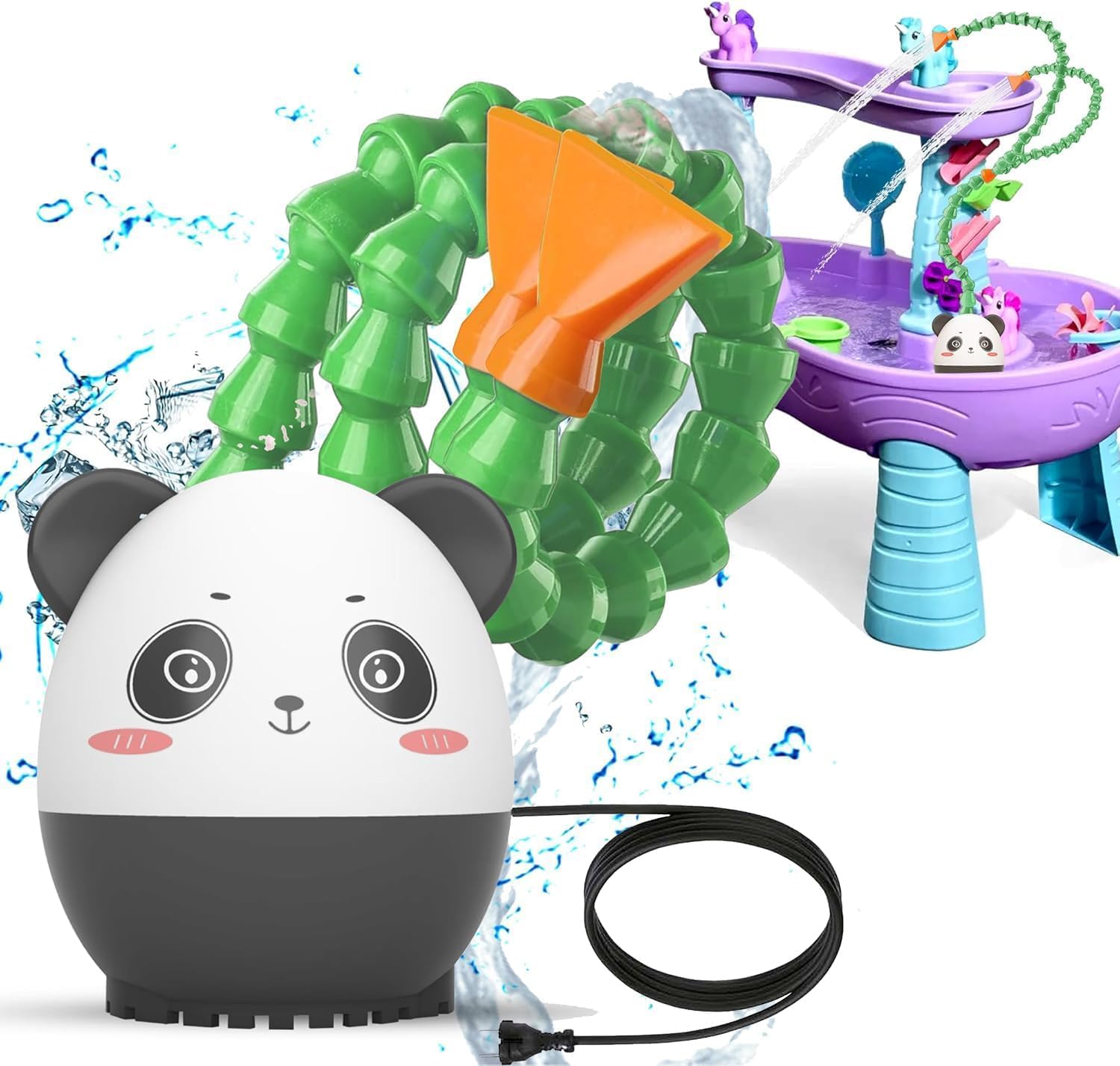 Photo 1 of SWANNTQV Green Water Table Pump (Plug-in) – Summer Outdoor Splash Water Toys for Kids, DIY Double Tube Panda Water Pump for Water Tables
