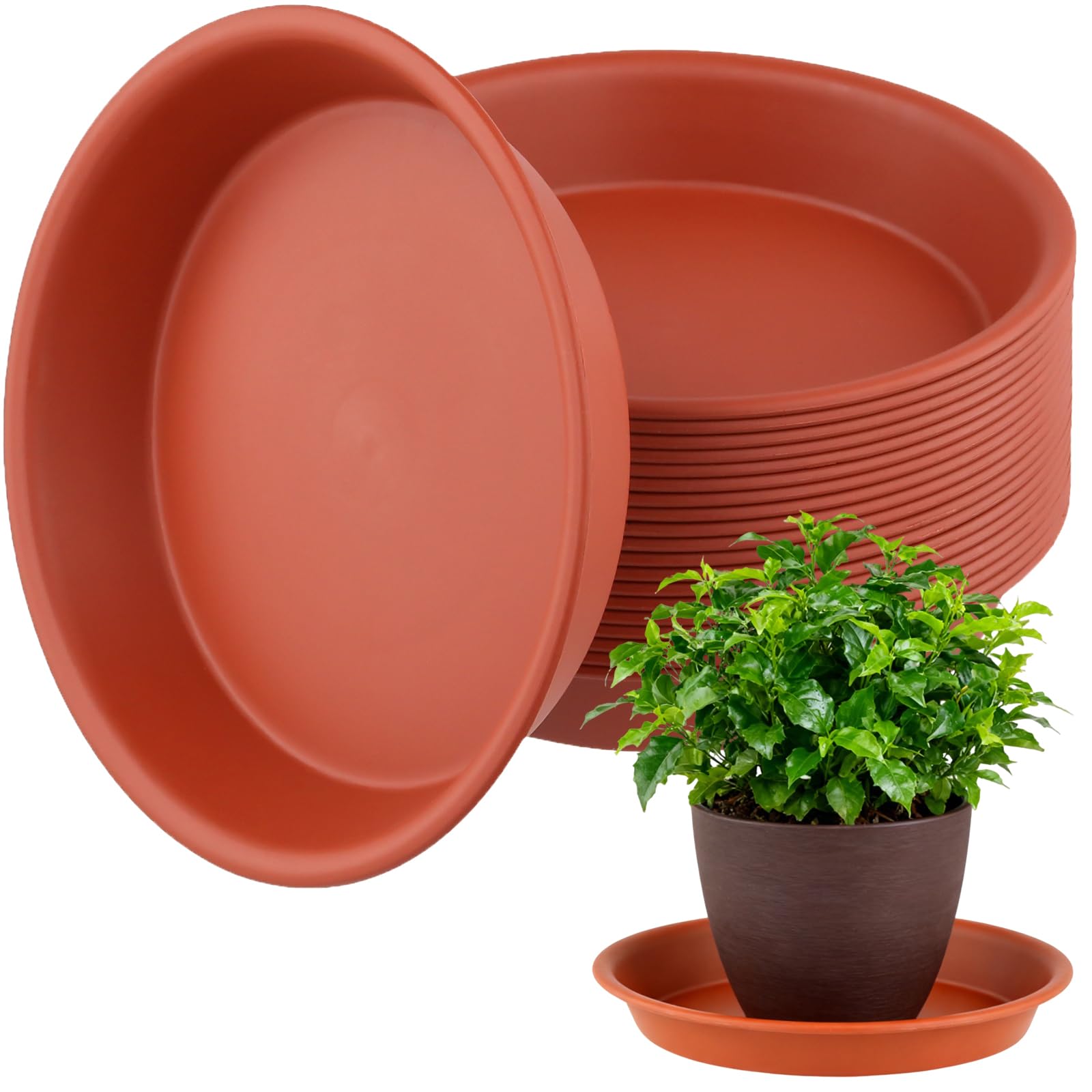 MUKSUET 20 Pack 6 Inch/15.7cm Plant Saucers, Red Plastic Flower Pot Trays, Round Drip Saucer for Indoor Outdoor Garden Plants