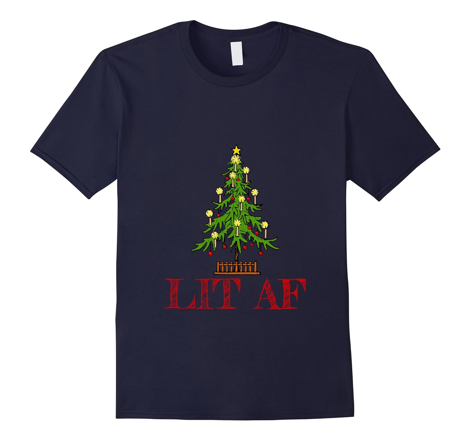 Lit AF Funny Christmas Tree Ugly Sweater Party T-Shirt-ANZ