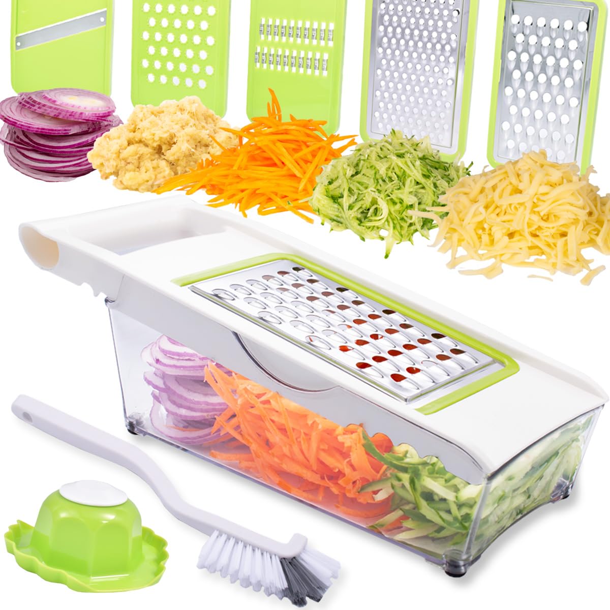 Photo 1 of NACOLUS Cheese Grater with Container,5 In 1 Vegetable Slicer,Multi Purpose Graters for Kitchen, Easy to Clean Box Grater with Handle,Stainless Steel Cheese Shredder,Julienne Slicer
