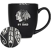 Rico Industries NHL Hockey #1 Dad 15oz Matte Black Ceramic Bistro Mug