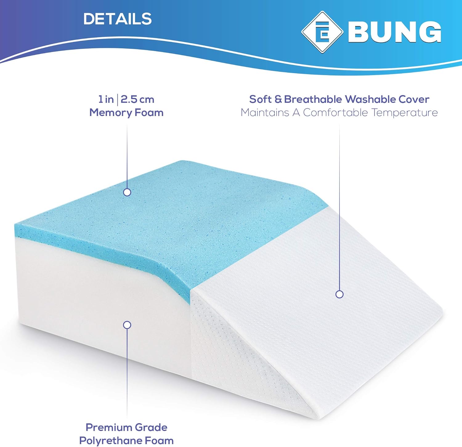 Leg Elevation Pillow with Cooling Gel - Memory Foam Leg Rest - Elevating Foam Wedge- Relieves Leg Pain, Hip and Knee Pain, Improves Blood Circulation, Reduces Swelling - Breathable, Washable Cover: Home & Kitchen