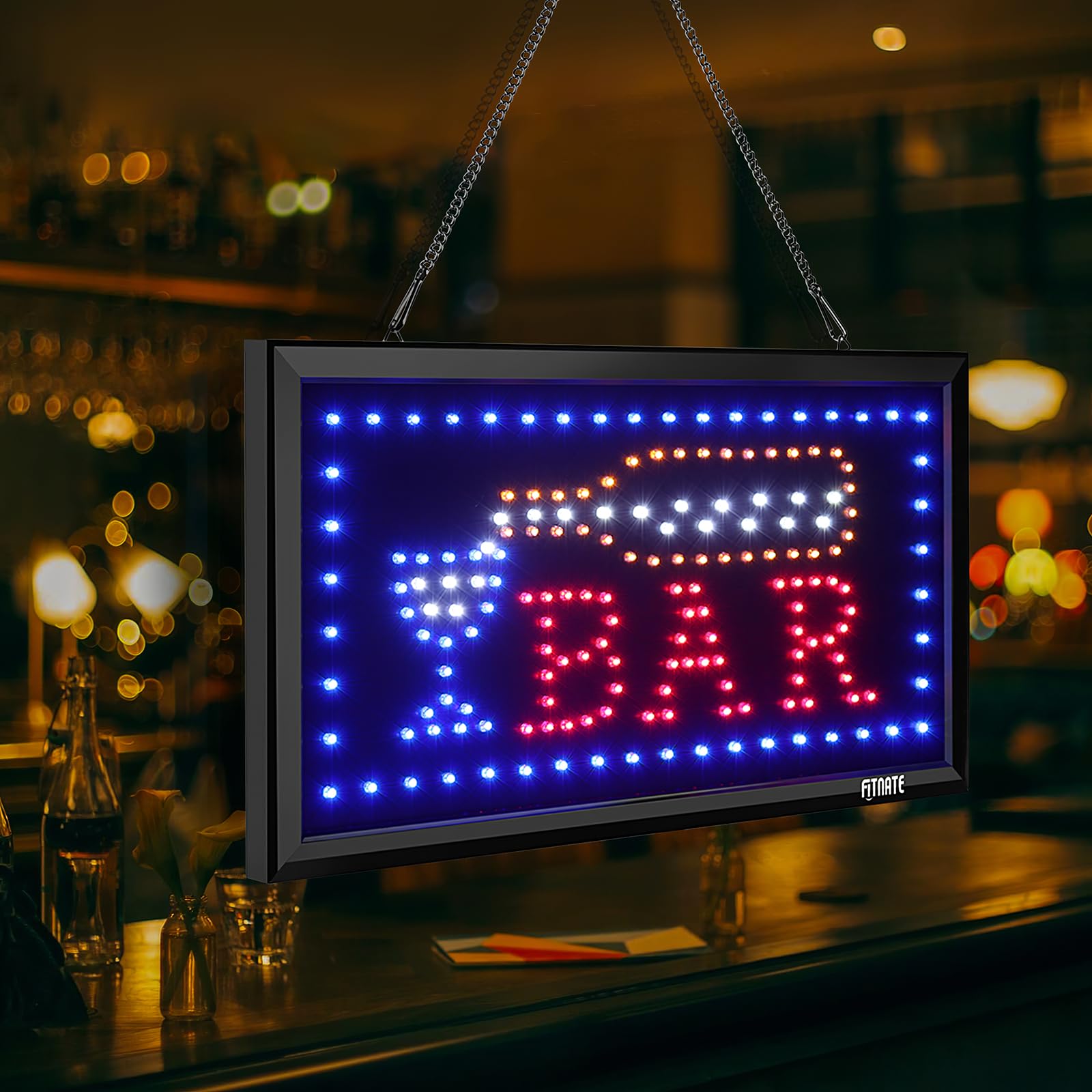 FITNATE LED Bar Sign,48.5x25.5cm Business Bar Signs Advertisement Board Electric Display Sign, with 2 Modes Flashing & Steady Light for Bars, Business, Walls, Window, Shop,Hotel
