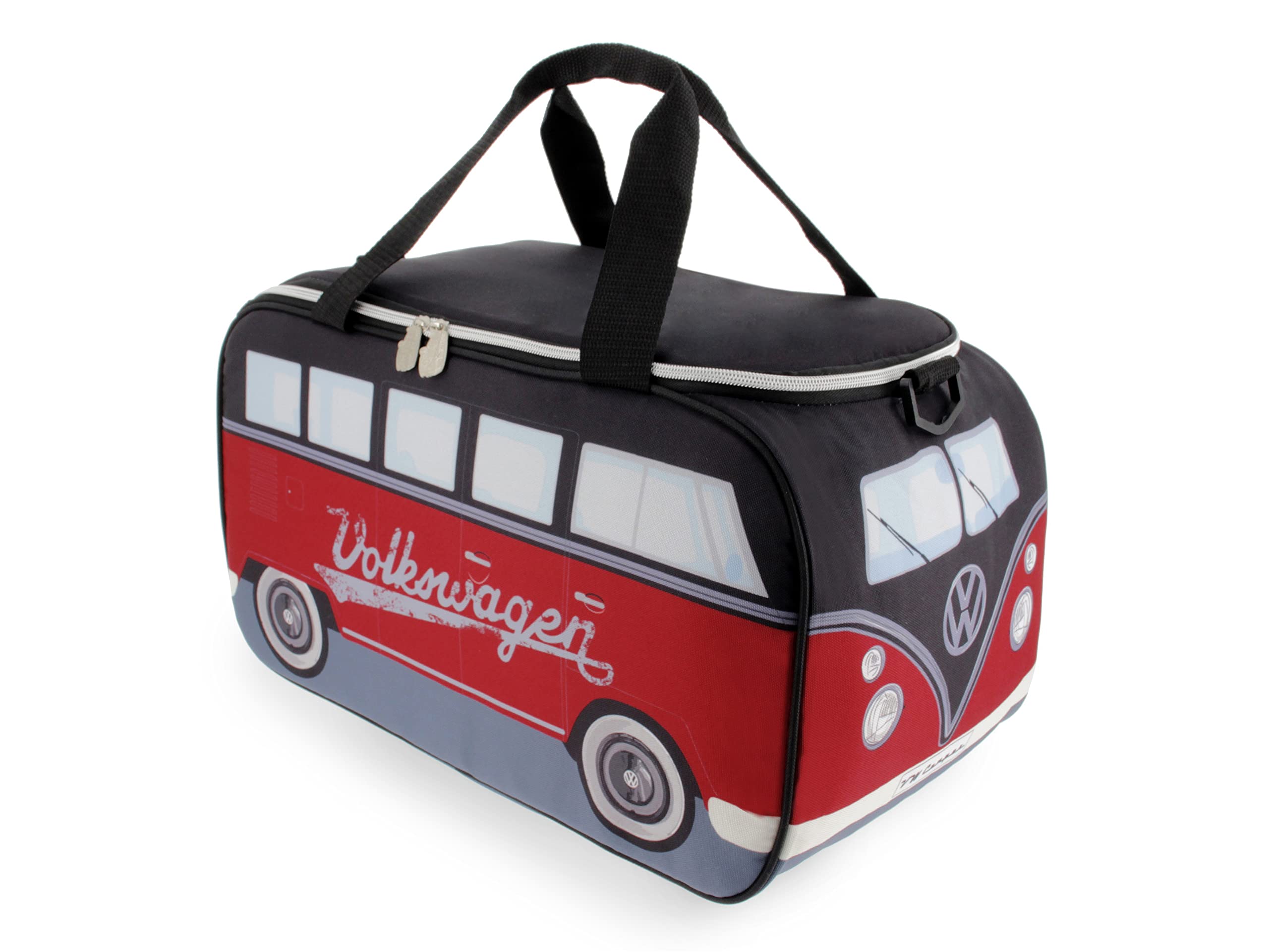BRISA VW Collection - Volkswagen Insulated Cool-Warm Thermo Picnic Lunch Bag Box for Food in T1 Bus Design (Black & Red/25 Liters/6.6 Gallons)