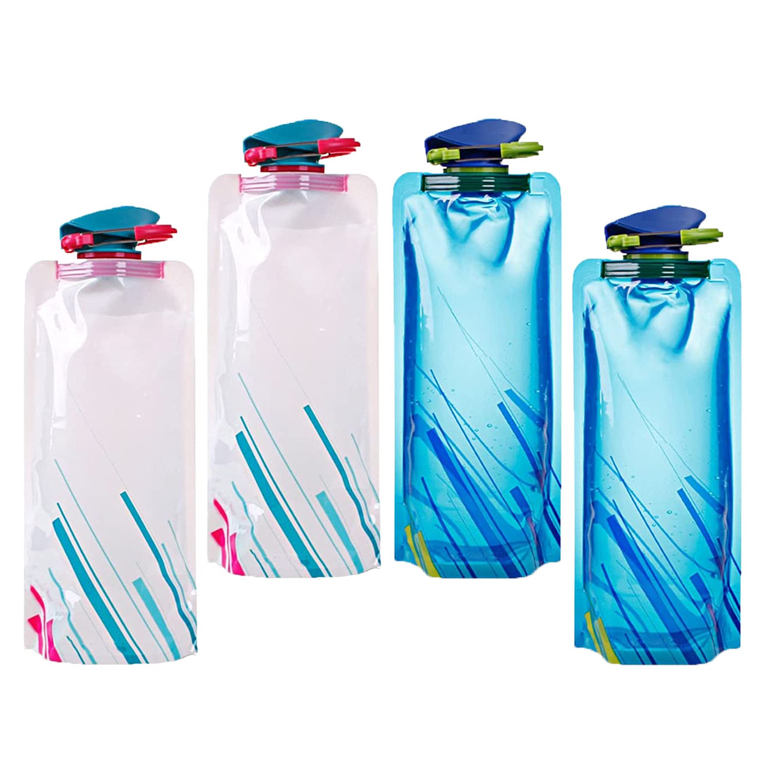 4PCS Foldable Water Bottle 700ml Portable Collapsible Water Pouch Reusable Soft Flask Water Bag for Outdoor Sports,Hiking,Travel,Cycling