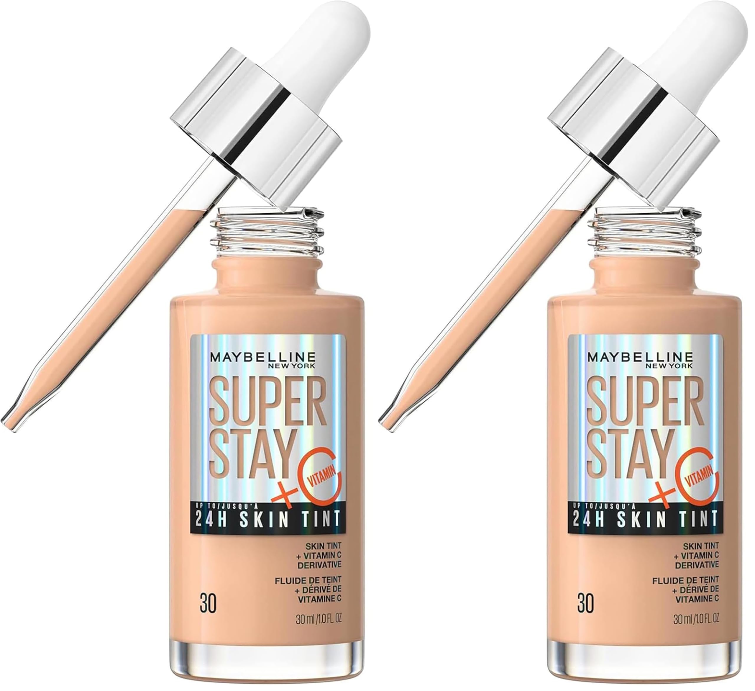 Maybelline Super Stay Skin Tint Foundation, With Vitamin C*, Foundation and Skincare, Long-Lasting up to 24H, Vegan Formula, Shade 30 (Pack of 2) — image 1