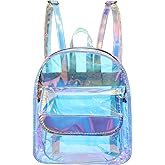 Abaodam Shiny Iridescent Backpack for Women Lightweight Transparent Holographic Travel Bag Small Student Bookbag 9X4X11 Inches