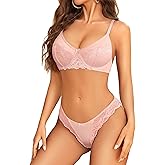Avidlove Lingerie Sets for Women Sexy 2 Piece Bra and Panty Set Satin Lace Lingerie Set Unlined Underwire Bra