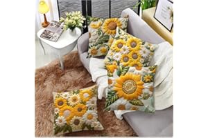 Vintage Sunflower Throw Pillow Covers, Embroidered Cushion Covers for Living Room, Decorative Pillowcases