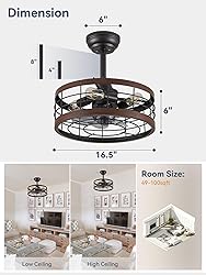 LEDIARY 16.5in Caged Ceiling Fan with