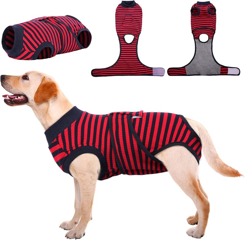 Kuoser Dog Surgery Recovery Suit Soft Post Op Recovery Onesie XXL Red