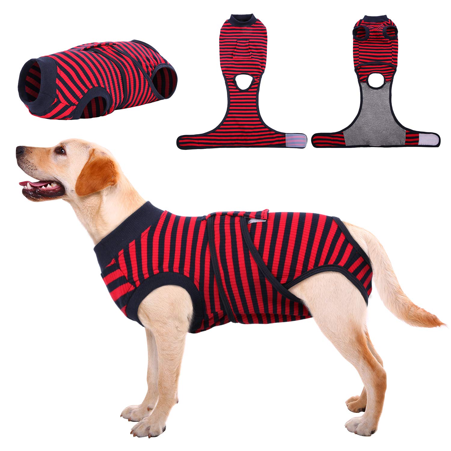 Kuoser Dog Surgery Recovery Suit, Dogs Recovery Suits Female Spay and Male Neuter for Post-Op Care, Soft Dog Onesie Surgery Cone alternative Prevent Licking, Red XXL