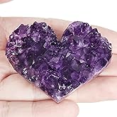 50-70g 1PC Amethyst Heart Cluster, Natural Crystals and Healing Stones- Amethyst Crystal for Decoration, Meditation, Wicca & Reiki High Energy Healing Crystals, Heart Gifts, Gemstone Valentine’s Gift