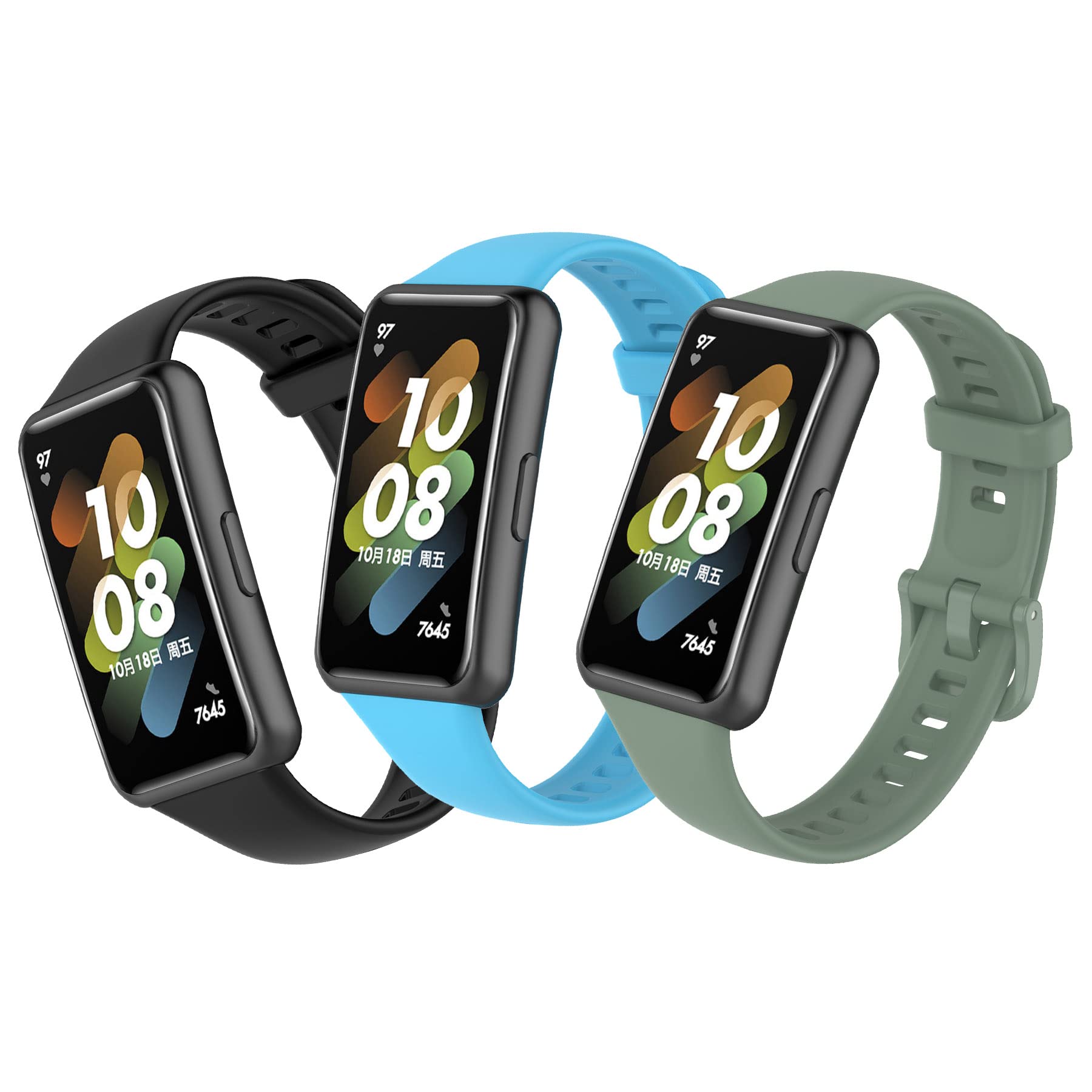 MIJOBS 3PCS Straps Compatible with Huawei Band 7 Replacement Strap Waterproof Sports Silicone Straps Compatible with Huawei Band 7 Smartwatch