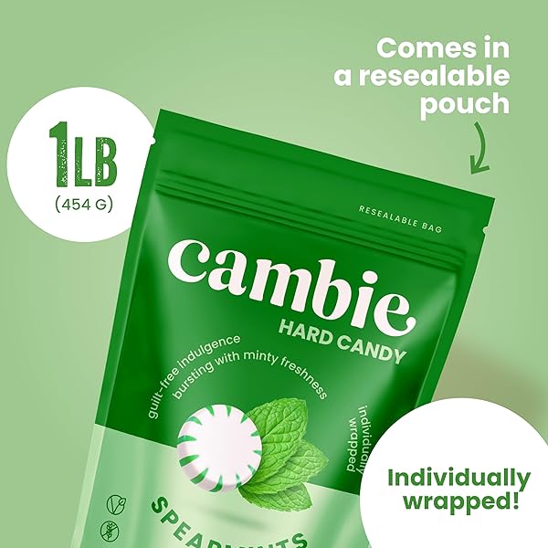 CAMBIE SUGAR FREE HARD CANDY, 1 LB OF SUGAR FREE CANDY INDIVIDUALLY WRAPPED, SPEARMINT