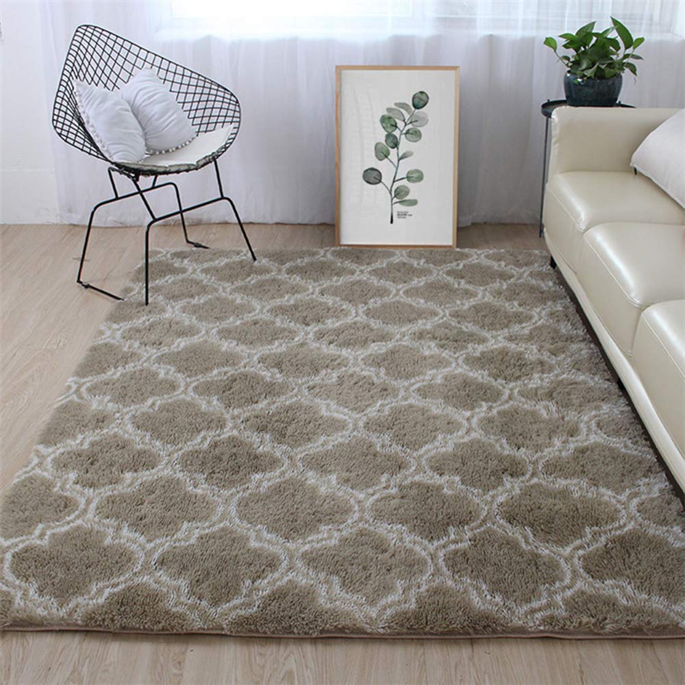 ele ELEOPTION Luxury Velvet Shaggy Area Rug, Anti-skid Nursery Mat Modern Indoor Rugs, Soft & Comfortable Room Carpets for Bedroom Living Room Kids Room Children Playroom (Khaki, 60x120CM/2x4Ft)