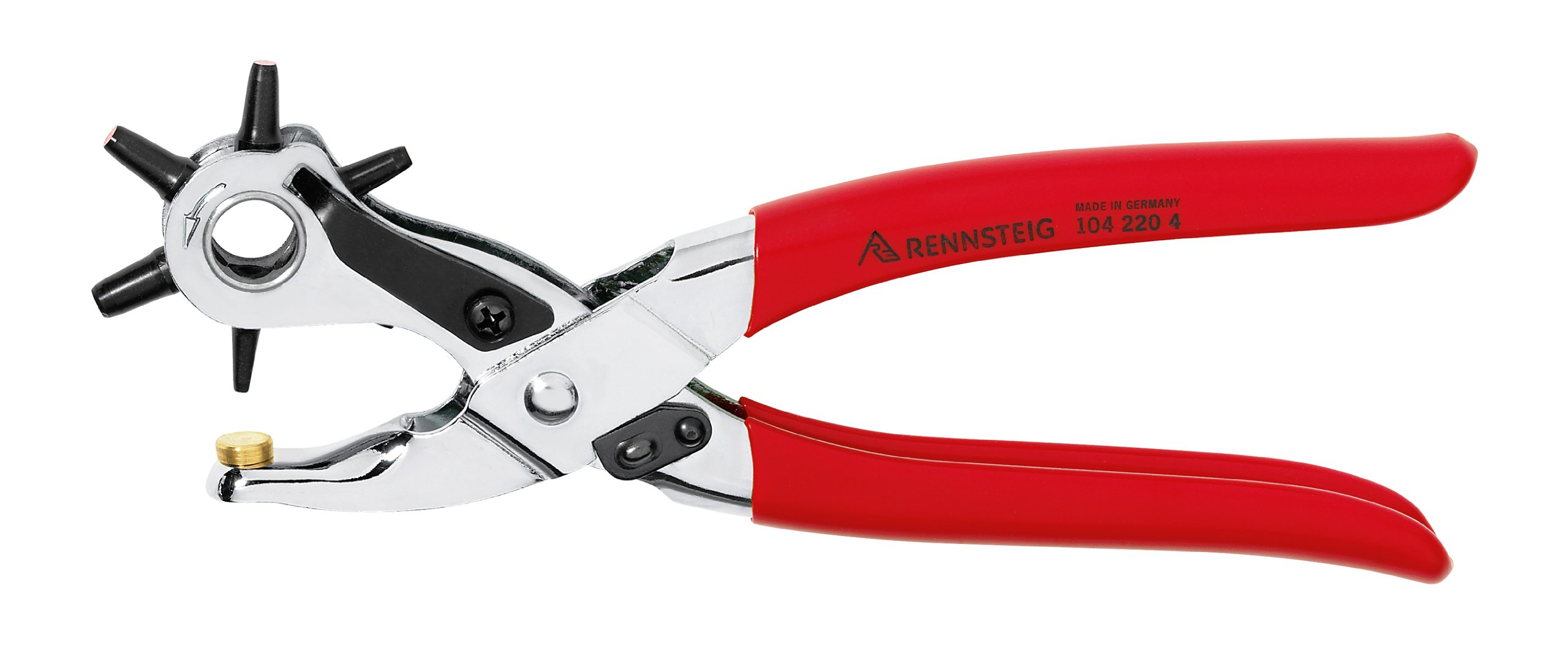 Rennsteig 104 220 4 Revolving Punch Pliers with Plastic Grip, Silver/Red