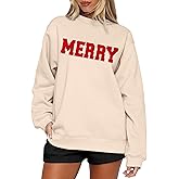 SANIXJOO Merry Sweatshirts for Women Christmas Crewneck Fleece Lined Sweaters Chenille Sequin Letter Pullover Winter Tops