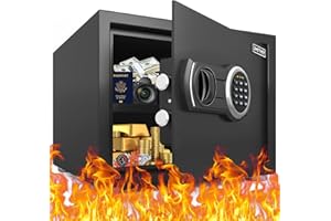 Omethey Small Safe Box, 0.8 Cub Home Safe with Backlit Digital Keypad and Mute Function, Money Safe with LED Light & Removable Shelf, Security Safe for Home, Office and Hotel