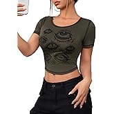 SOLY HUX Women's Y2k Goth Tops Graphic Vintage Eye Print Crop Tops Short Sleeve Summer Going Out Tees T Shirts