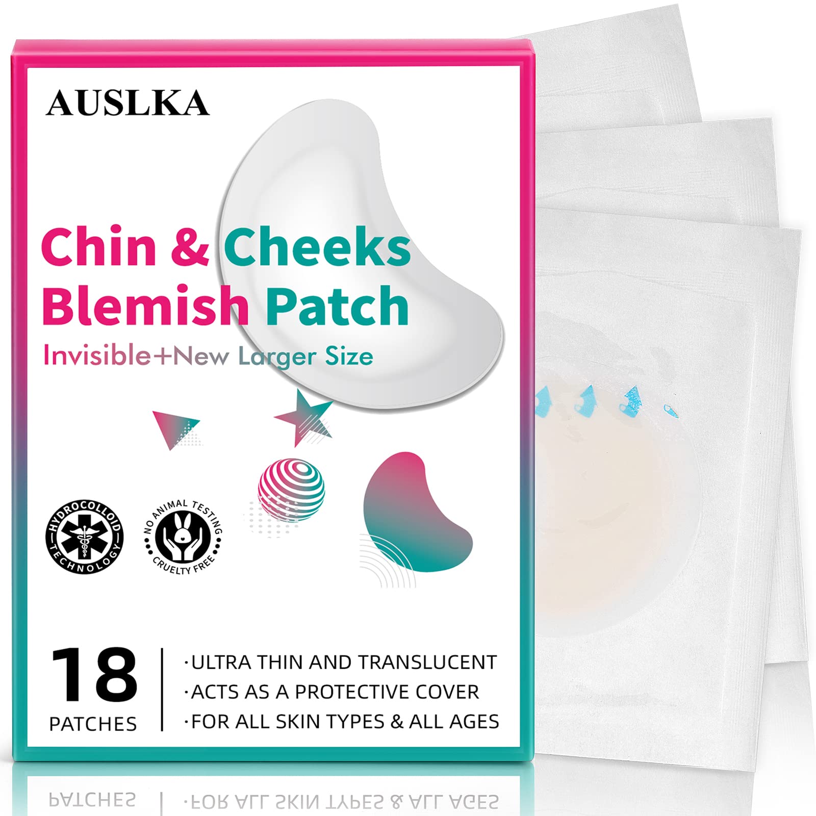 AUSLKA Blemish Patches for Chin & Cheeks -18 Patches, Hydrocolloid Patch - Blemish Patches - Zit Stickers - face Spot Dots - Zit Breakouts