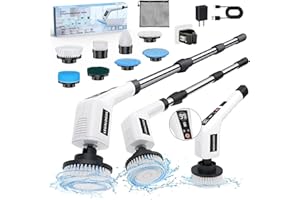 SOUSKY Electric Spin Scrubber, Shower Scrubber with Long Handle, 5000Mah Bathroom Scrubber-2024 New LED Battery Screen, 8 in 1 Replaceable Brush Heads, 420RPM/Mins-3 Adjustable Speeds for Bathroom Floor Tile